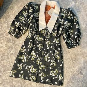 AUREUM Tea Party Floral Jacquard Collar Dress black Womens Size XSmall & Small